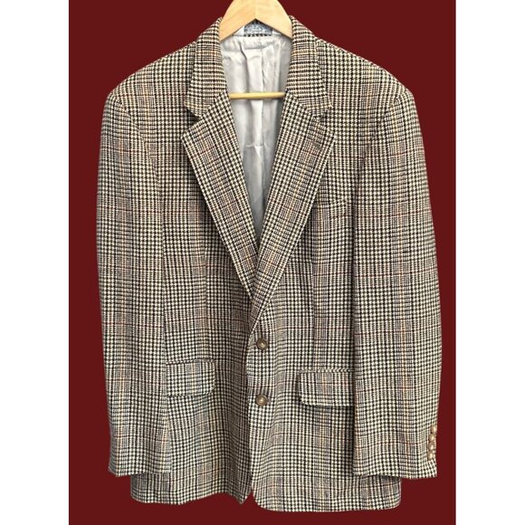 Lands End Houndstooth Plaid Wool Blazer Preppy Vintage Style Academia 41R - Picture 1 of 11